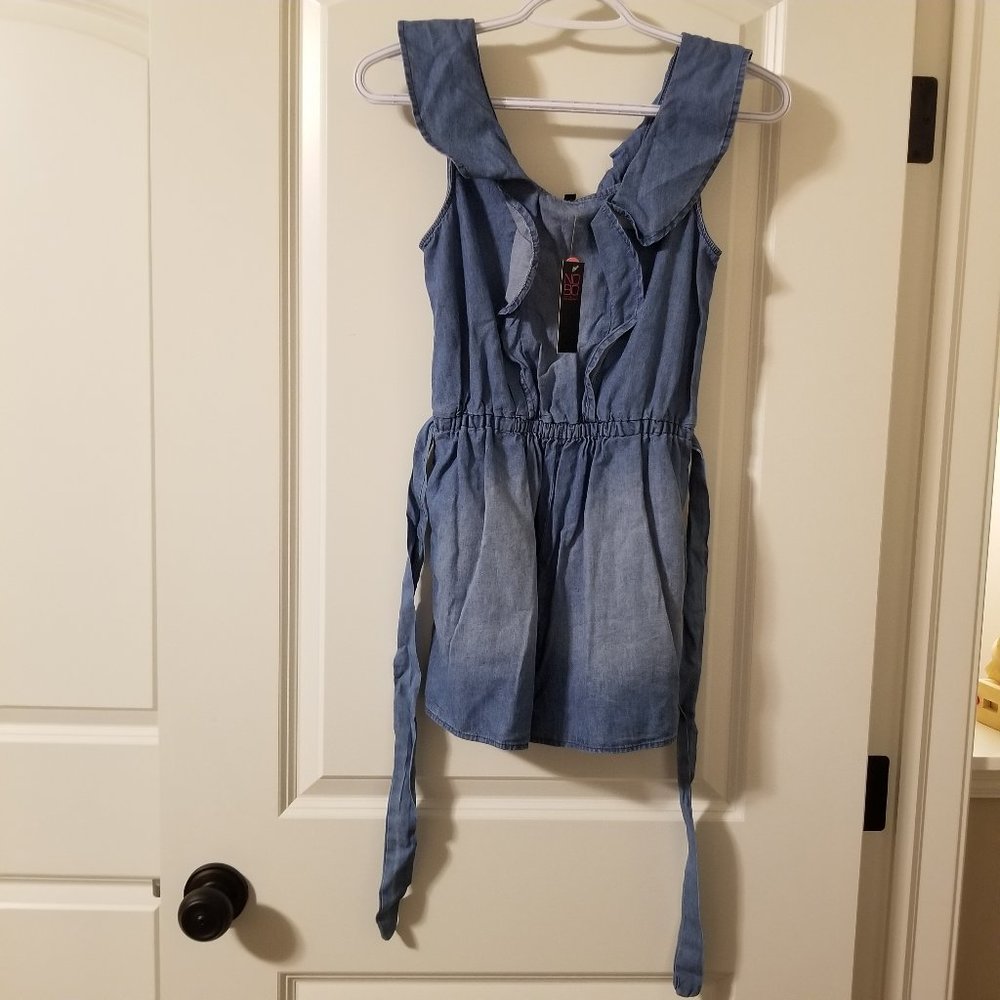 Jean Romper with sash belt and pockets